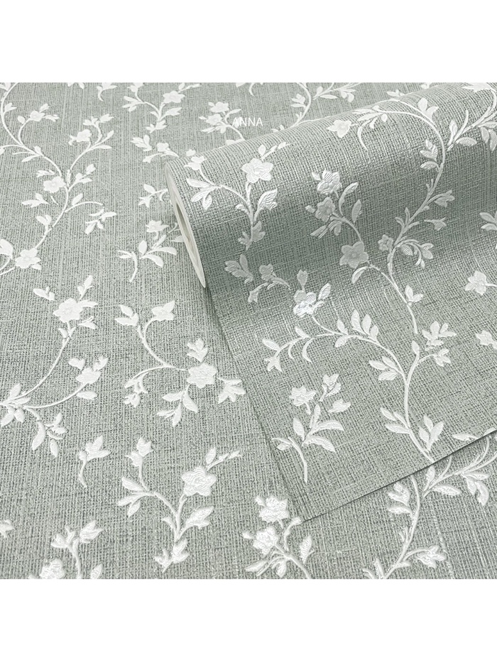 Обои антивандальные Flizelini Anna 1868 – 71, на флизелиновой основе, 1.06×10 м, цвет белый/зелёный - Фото 1