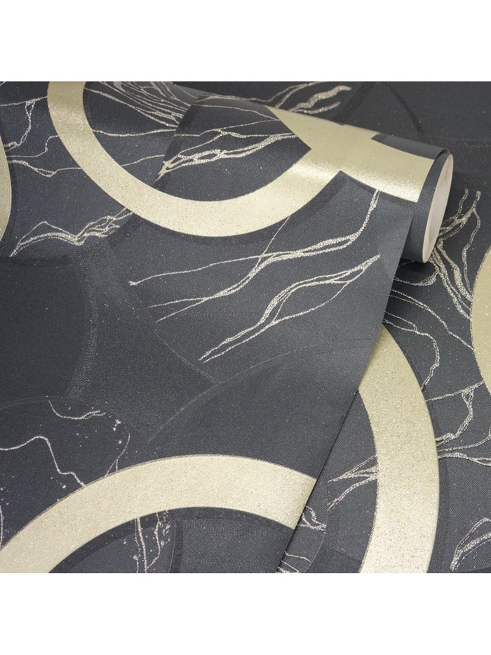 Обои антивандальные Flizelini Ringo1943 – 23, на флизелиновой основе, 1.06×10 м, цвет чёрный/золотой - Фото 1