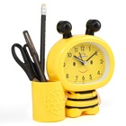УЦЕНКА Будильник «Пчела», с карандашницей, дискретный ход, d=9 см, 14.5×14 см, желтый - Фото 2
