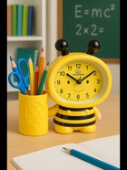 УЦЕНКА Будильник «Пчела», с карандашницей, дискретный ход, d=9 см, 14.5×14 см, желтый - Фото 6