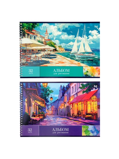 Альбом для рисования BG «Пейзажи» А4, 32 листа, на гребне, обложка из мелованного картона, МИКС
