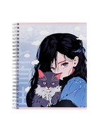 Компл тетр из 3шт 96л кл на гребне Аниме Девочка с котом, обл мел карт, офсет (10296906) - фото 119120710