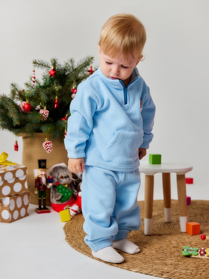 Костюм детский (кофта, брюки) флисовый«Крошка Я» Happy camper, рост 74-80, голубой