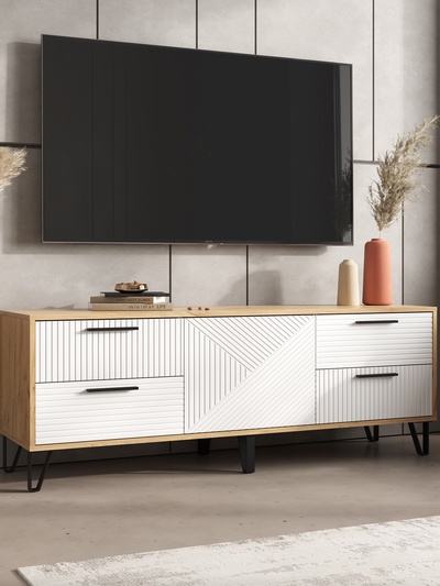 Тумба под ТВ «Флэш», 1502×426×542 мм, цвет браш вайт/дуб крафт