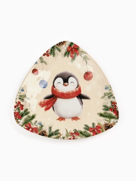 Тарелка новогодняя плоская «Пингвин», 18×18 см
