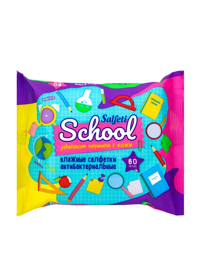 Влажные салфетки Salfeti School, антибактериальные, в школу, 60 шт.