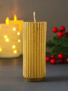 Свеча-цилиндр «Вязаный», 47×117 мм, лак, золотая