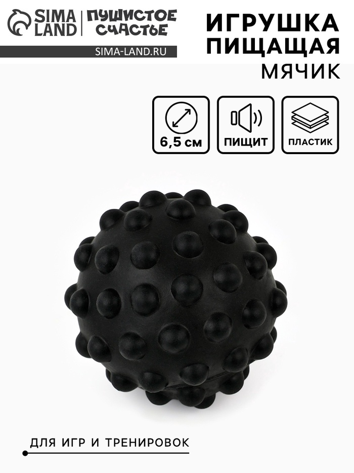 Игрушка пищащая «Мячик» для собак, 6.5 см, черная - Фото 1