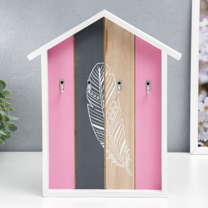 УЦЕНКА Крючки декоративные дерево «Пёрышко», ключница настенная, 29×24×2.8 см - Фото 1