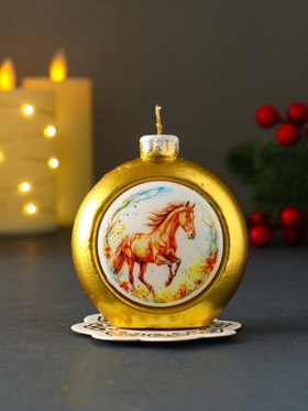 Свеча новогодняя «Шар. Конь», золотой, 6.8×3.5×7.5 см