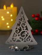 Подсвечник на 1 свечу «Ёлка новогодняя со звёздами», металл, серебряный, 6.6×9×12.5 см - Фото 3