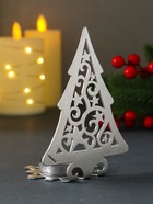 Подсвечник на 1 свечу «Ёлка новогодняя со звёздами», металл, серебряный, 6.6×9×12.5 см - Фото 4