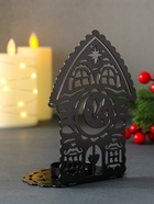 Подсвечник на 1 свечу «Домик новогодний с часами», металл, чёрный, 6.7×10×13.5 см - Фото 4