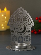 Подсвечник на 1 свечу «Домик новогодний с часами», металл, серебряный, 6.7×10×13.5 см - Фото 1