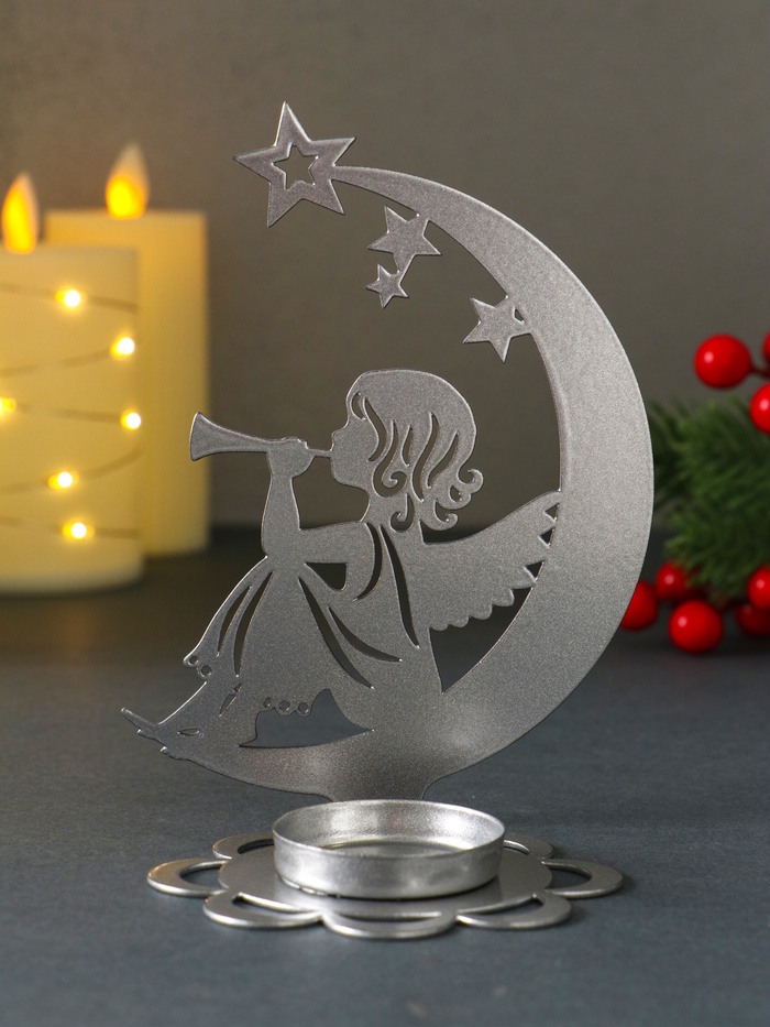 Подсвечник на 1 свечу «Рождественский месяц», металл, серебряный, 11×7×15 см - Фото 1