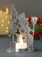 Подсвечник на 1 свечу «Снеговик новогодний», металл, серебряный, 10×7.5×15 см - Фото 2