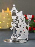 Подсвечник на 1 свечу «Снеговик новогодний», металл, серебряный, 10×7.5×15 см - фото 809243655 Подсвечник на 1 свечу «Снеговик новогодний», металл, серебряный, 10×7.5×15 см - фото 809243655