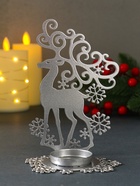 Подсвечник на 1 свечу «Олень новогодний», металл, серебряный, 9.5×7×14.5 см - Фото 1