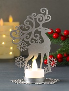 Подсвечник на 1 свечу «Олень новогодний», металл, серебряный, 9.5×7×14.5 см - Фото 2