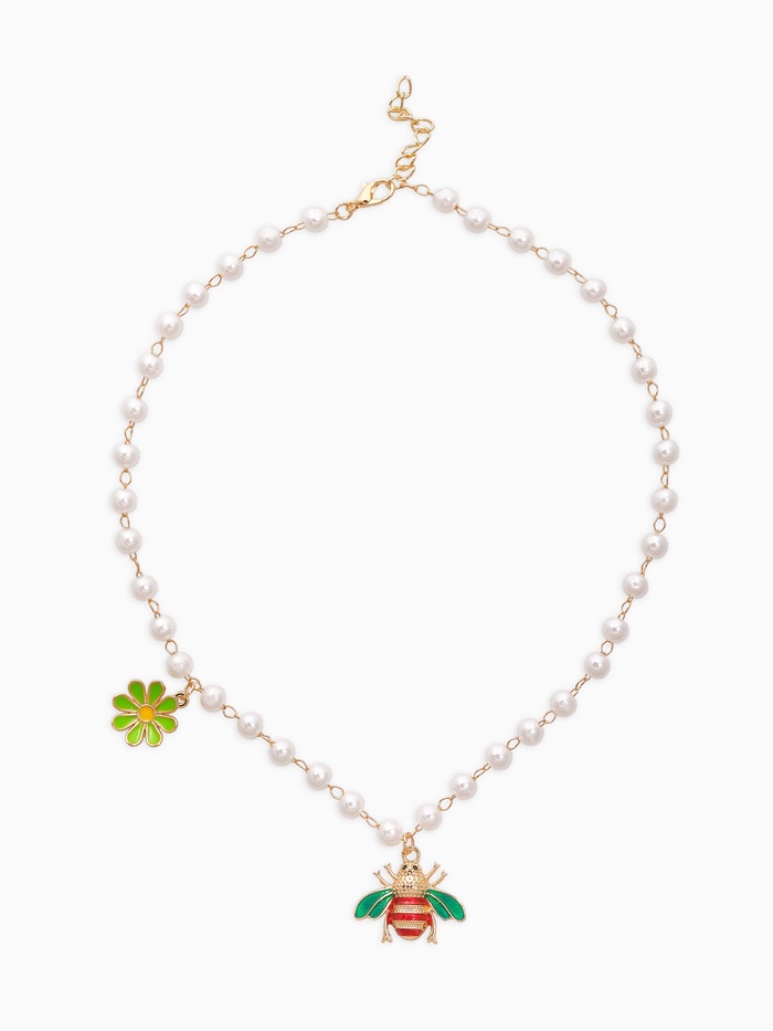 Колье на жемчужной дорожке «Пчёлка», цветная в золоте, 40 см - Фото 1