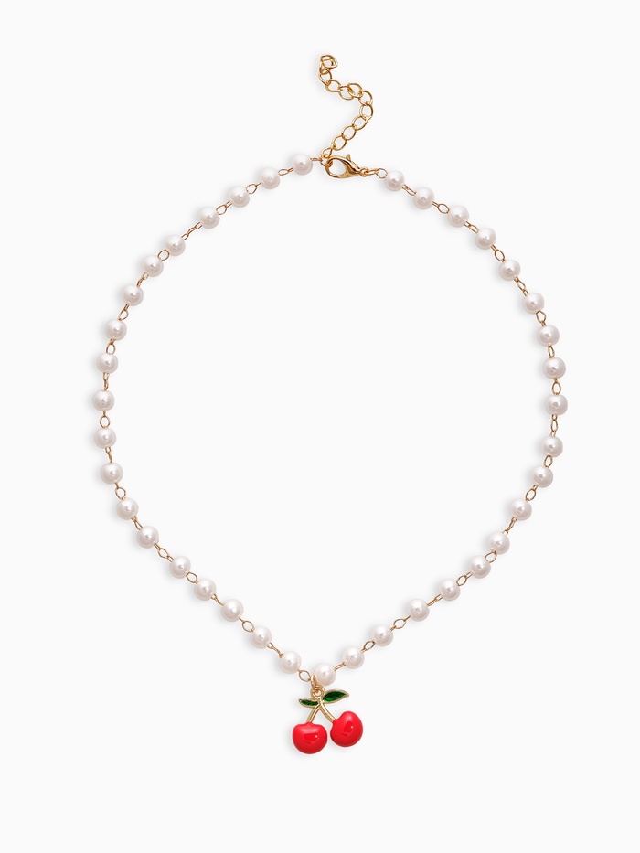 Колье на жемчужной дорожке «Вишенка», цветная в золоте, 40 см - Фото 1