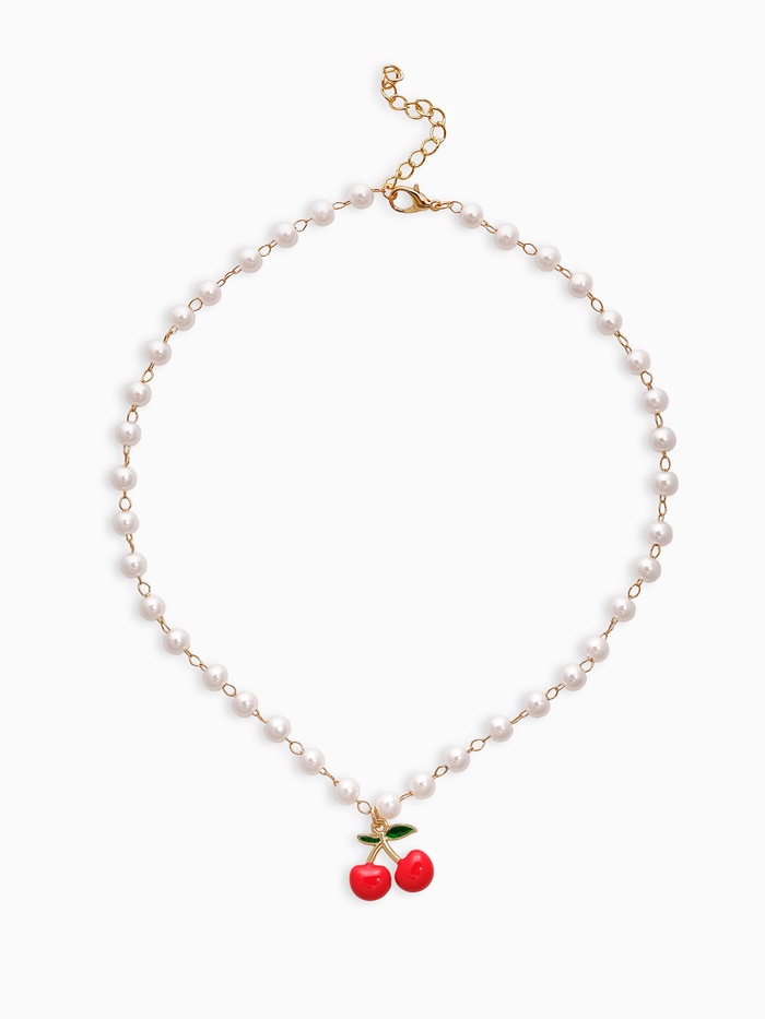 Колье на жемчужной дорожке «Вишенка», цветная в золоте, 40 см - Фото 1