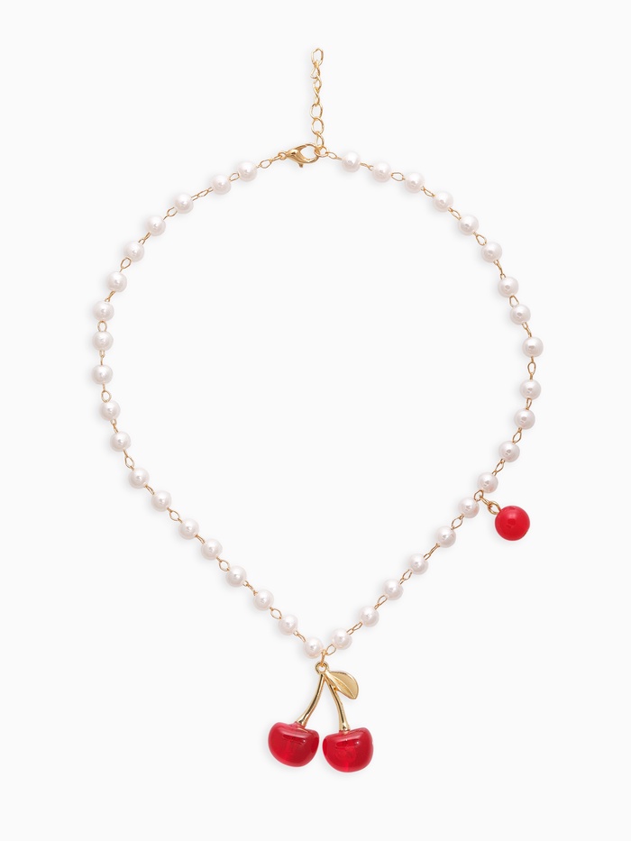 Колье на жемчужной дорожке «Вишня объемная», красный в золоте, 40 см - Фото 1