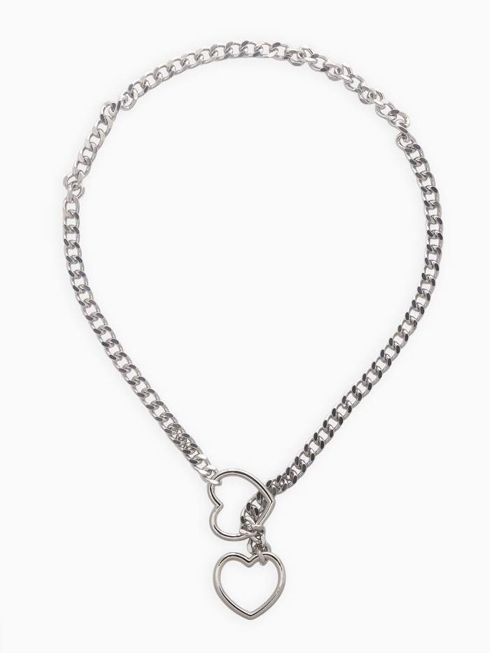 Цепочка на шею два сердца, затяжка, цвет серебро - Фото 1