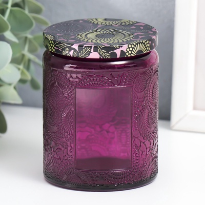 УЦЕНКА Банка для свечей стекло с крышкой «Цветочная» фиолет, цилиндр 9×7×7 см