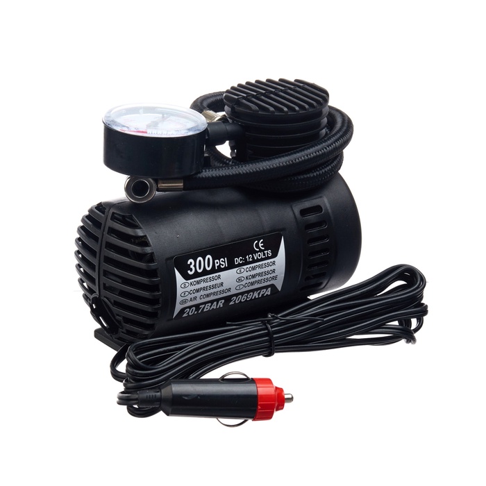 УЦЕНКА Компрессор автомобильный 15 л/мин, провод 2.6 м, шланг 45 см, 3 переходника - Фото 1