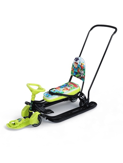 Снегокат «Пиксели», с родительской ручкой, со спинкой, зелёный, ТС6-СЛ/ПК Snow Cat