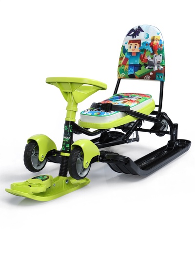 Снегокат «Пиксели», с родительской ручкой, со спинкой, зелёный, ТС6-СЛ/ПК Snow Cat