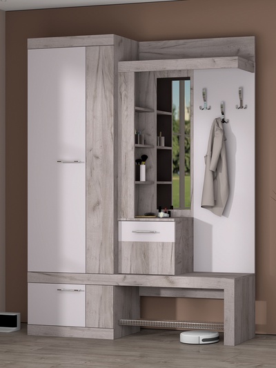 Прихожая «Дуэт», 1500×380×2000 мм, цвет дуб крафт серый/кашемир