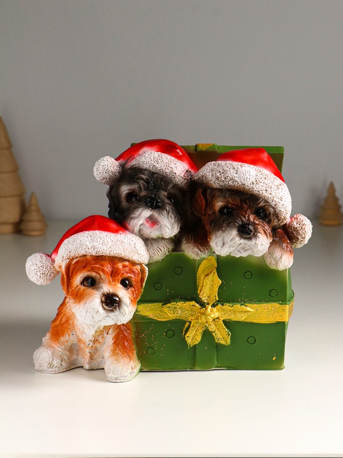 Фигура полистоун «Щенки в шкатулке», 16.5×23×18 см - Фото 1