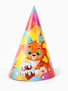 Колпак праздничный бумажный «С Днём рождения, весёлые зверята», желтый (10 шт) - фото 809243967