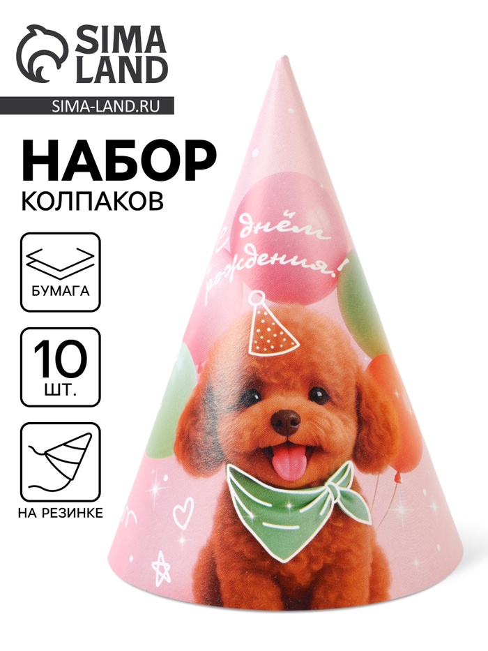 Колпак праздничный бумажный «С Днём рождения, собачка», розовый