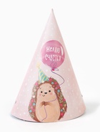 Колпак праздничный бумажный «Желаю счастья, ёжик», розовый (10 шт) - фото 809243999