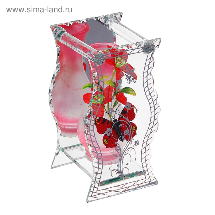 ваза стекло Калипсо 15*8,5 см бабочка на лилиях - Фото 1