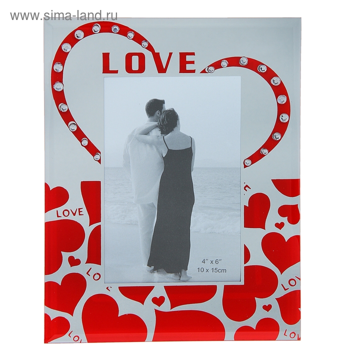 Фоторамка стекло "Романтика любви" зеркальная, со стразами, 10х15 см - Фото 1