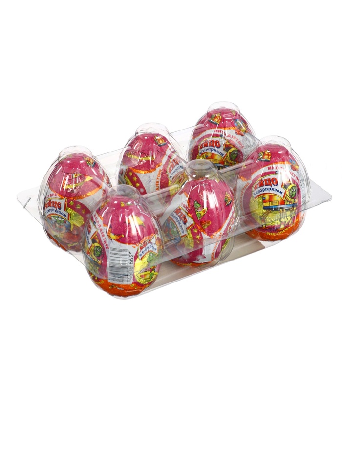 Яйца шоколадные, набор из 6 яиц, в пластиковой коробочке, с сюрпризом, 120 г - Фото 1