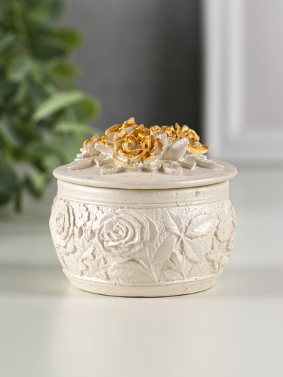 Шкатулка для украшений «Розы», с крышкой, гипс, 6×6 см, перламутр