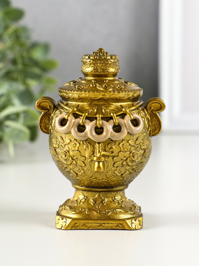 Фигурка гипс «Самовар», 10×7 см, под золото