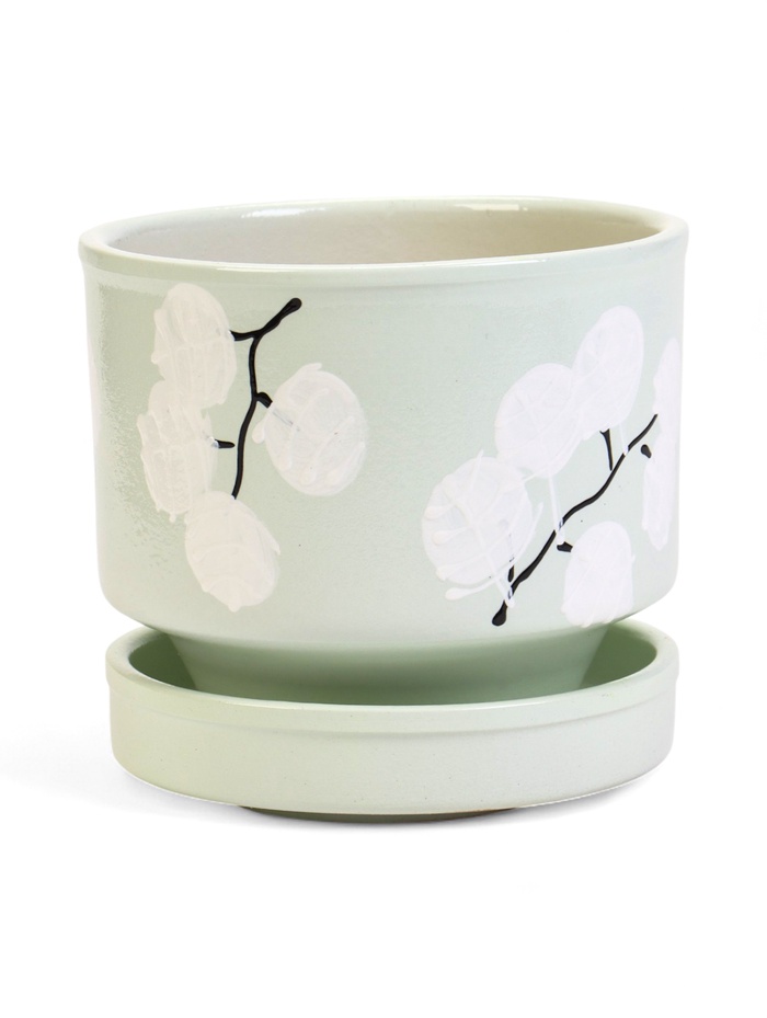 Горшок для цветов «Листья», 900 мл, d=13 см, h=12.5 см, керамический, с поддоном - Фото 1