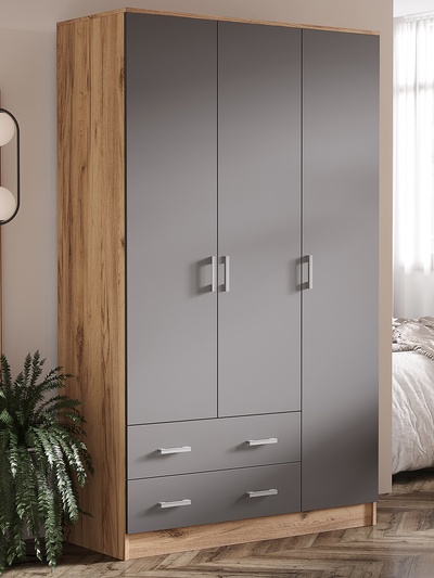 Шкаф прямой трёхстворчатый «МИФ», 1200×520×2016 мм, цвет графит/дуб крафт