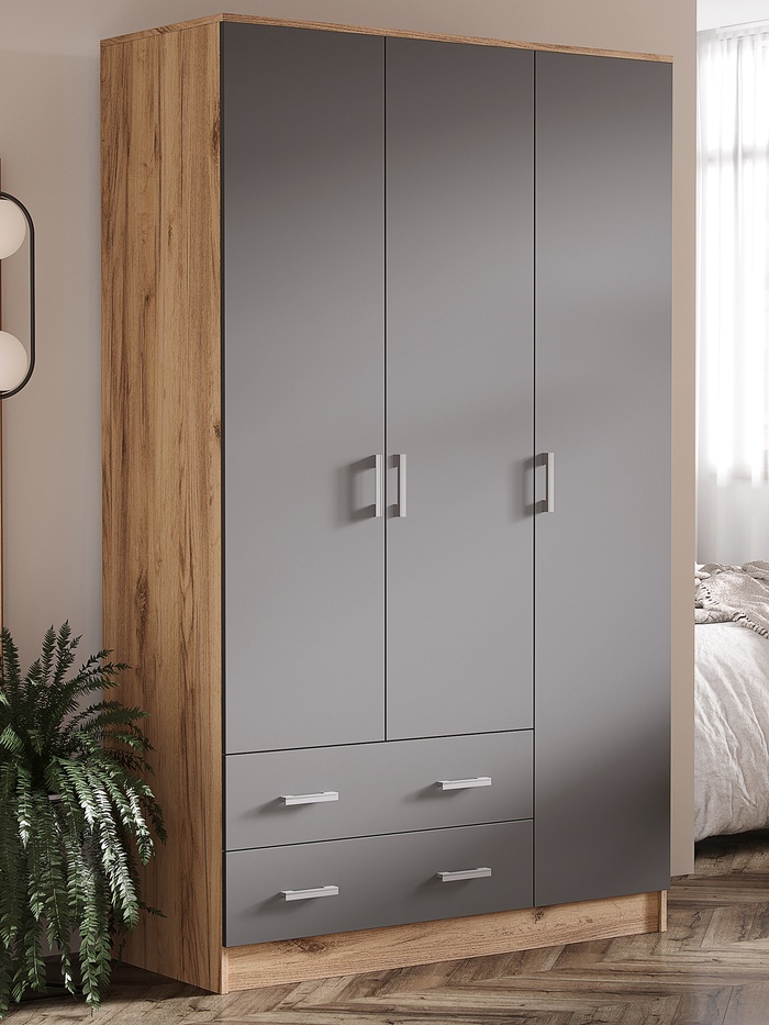 Шкаф прямой трёхстворчатый «МИФ», 1200×520×2016 мм, цвет графит/дуб крафт - Фото 1