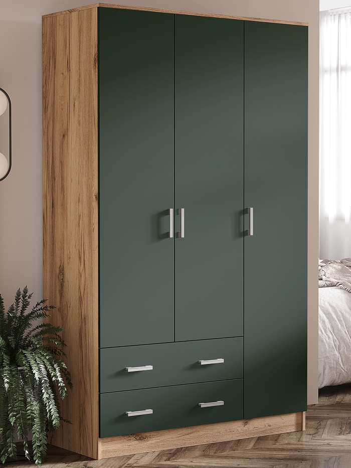 Шкаф прямой трёхстворчатый «МИФ», 1200×520×2016 мм, цвет изумруд/дуб крафт - Фото 1
