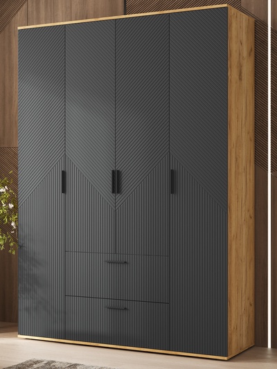 Шкаф прямой четырёхстворчатый «Сильвия», 1600×510×2236 мм, цвет браш графит/дуб крафт