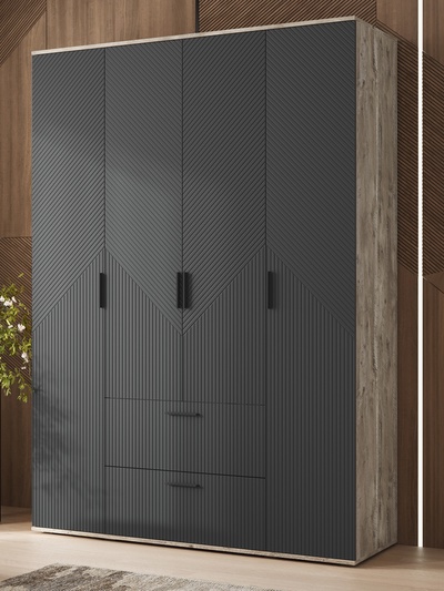 Шкаф прямой четырёхстворчатый «Сильвия», 1600×510×2236 мм, цвет браш графит/дуб юкон