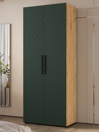 Шкаф прямой двухстворчатый «Флэш», 900×506×2236 мм, цвет браш мени грин/дуб крафт