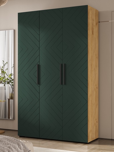 Шкаф прямой трёхстворчатый «Флэш», 1350×506×2236 мм, цвет браш мени грин/дуб крафт